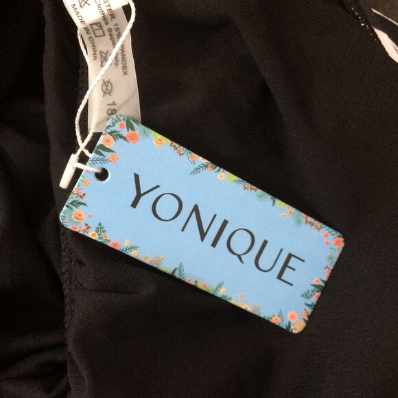 Yonique Black White Swimsuit 18W New One Piece Deep V Neck Tummy Control NWT - Picture 5 of 7